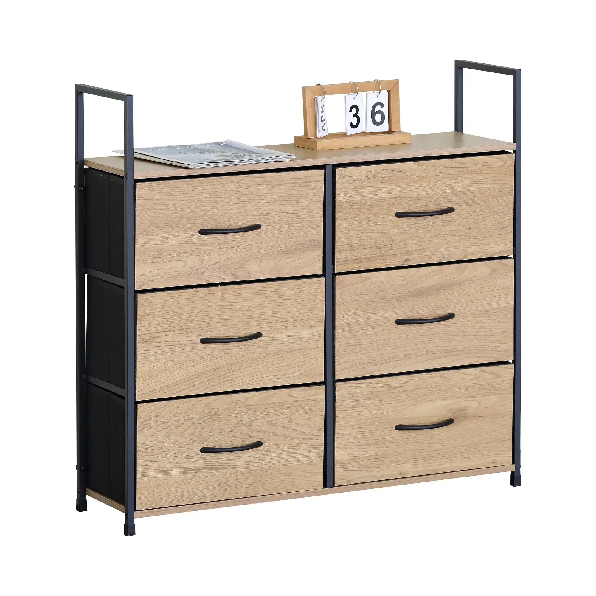 CARLA HOME 6 Drawer Tallboy Large Storage Cabinet - Brown - Rustic - Steel - Chest Drawers Tallboy